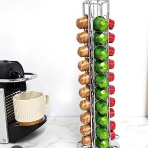 Chrome Coffee Pod Holder Carousel - Silver